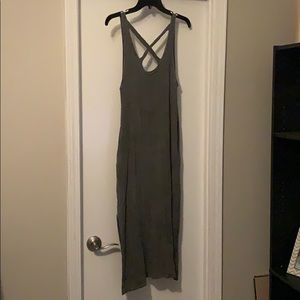 Dark Grey Midi Cross Strap Back Dress